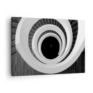 Obraz na plátně - Černobílé točité schodiště v moderním stylu - 70x50cm - K podstatě věcí - Moderní nástěnná dekorace do obývacího pokoje a ložnice ARTTOR