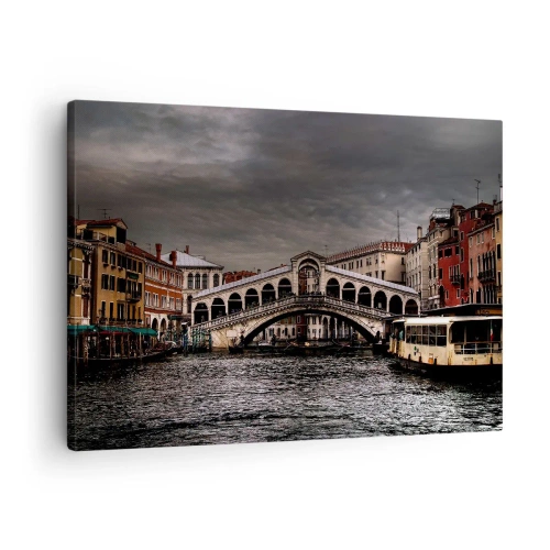 Obraz na plátně - Most Rialto v Benátkách přes Canal Grande, klasická architektura. - 70x50cm - Slib benátského večera - Moderní nástěnná dekorace do obývacího pokoje a ložnice ARTTOR