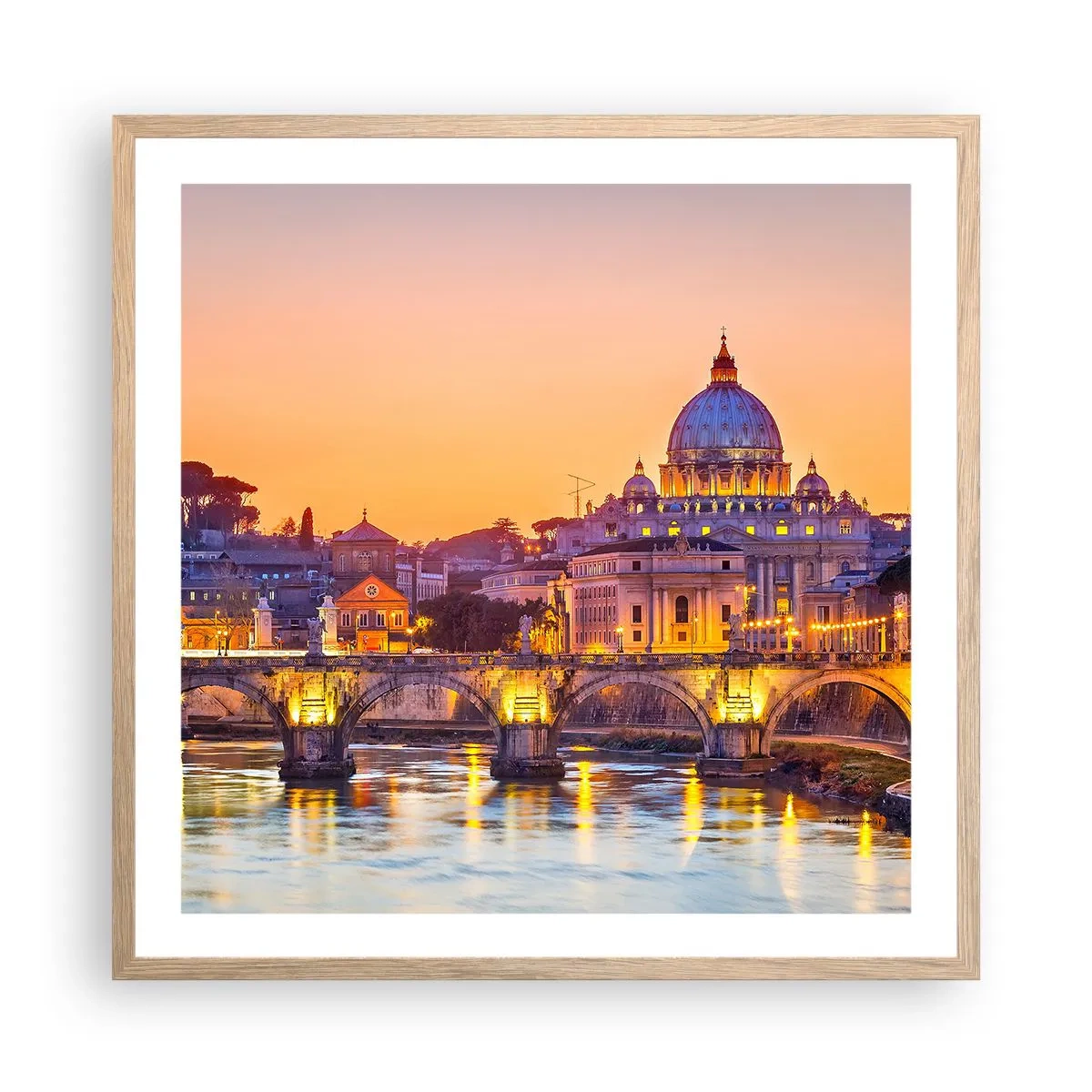 Plakát v rámu světlý dub - Soumrak nad Věčným městem - 60x60 cm
