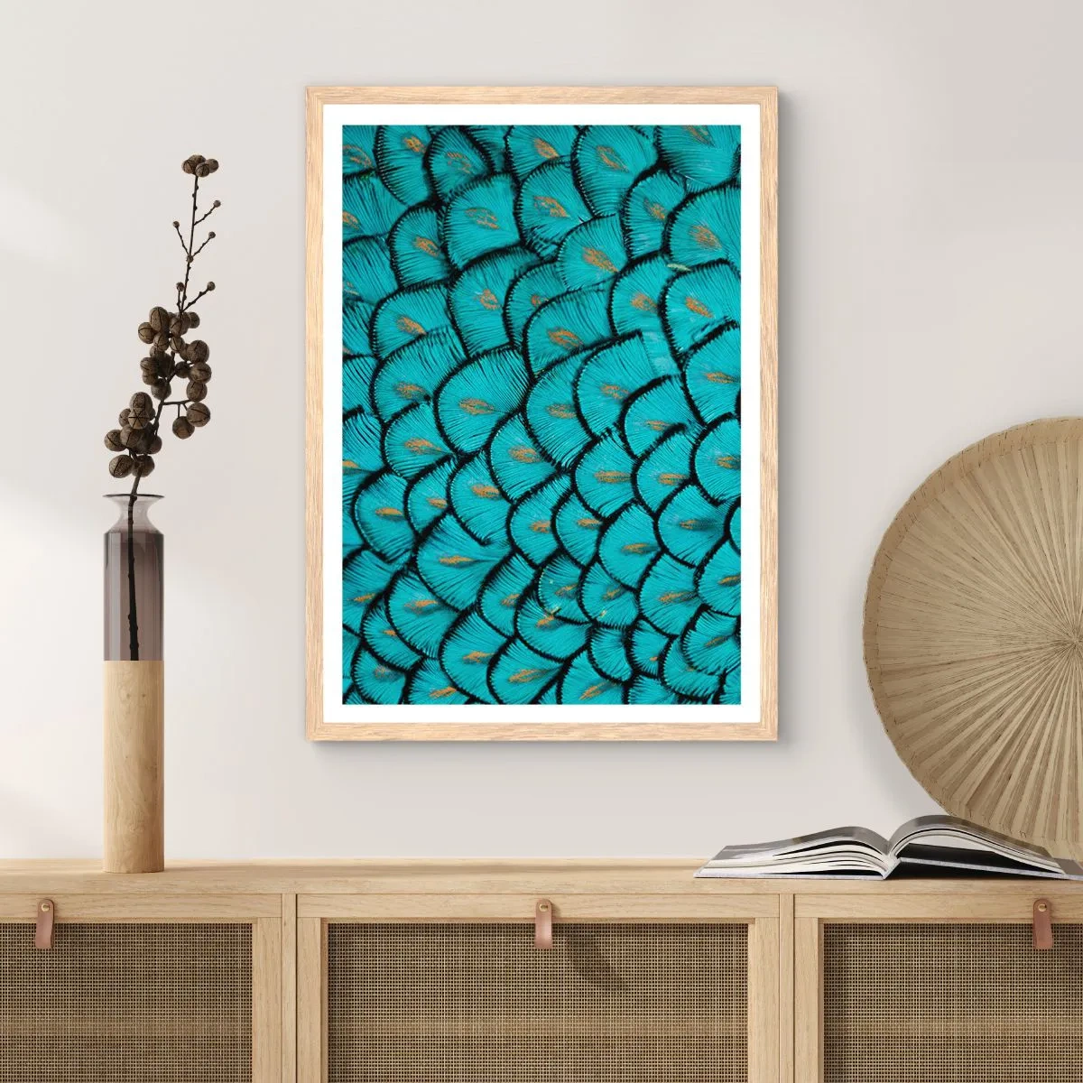 Plakát v rámu světlý dub - Velká slavnost peří - 61x91 cm