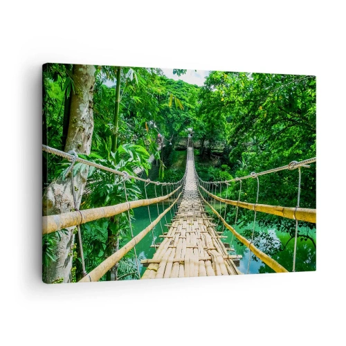 Obraz na plátně - Visutý bambusový most obklopený zelení - 70x50cm - Opičí most nad zelení - Moderní nástěnná dekorace do obývacího pokoje a ložnice ARTTOR