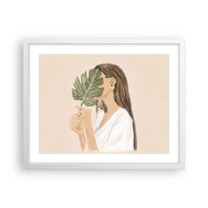 Plakát v bílém rámu - Tajemný portrét s vějířem - 50x40 cm