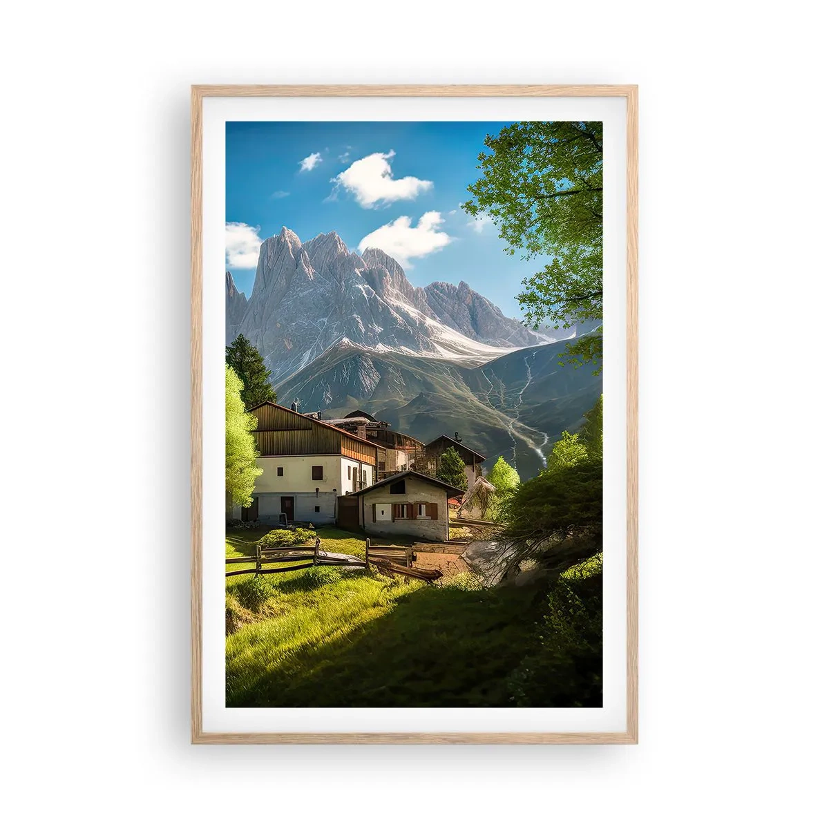 Plakát v rámu světlý dub - Alpská idyla - 61x91 cm