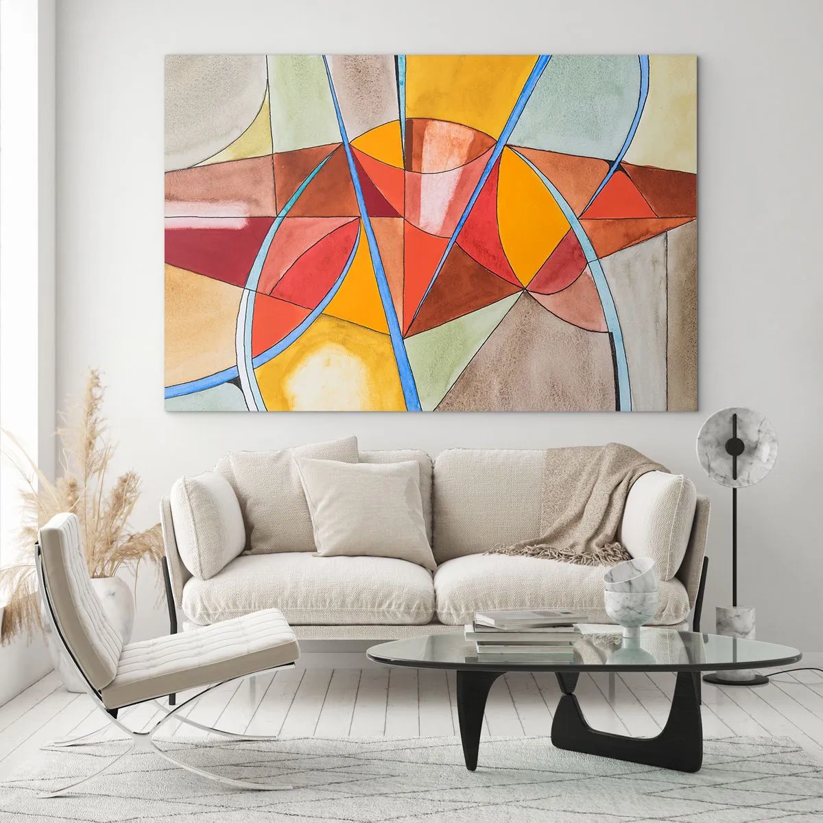 Obraz na skle - Barevná abstrakce s geometrickými tvary - 70x50cm - Kolotoč, kolotoč snů - Moderní nástěnná dekorace do obývacího pokoje a ložnice ARTTOR