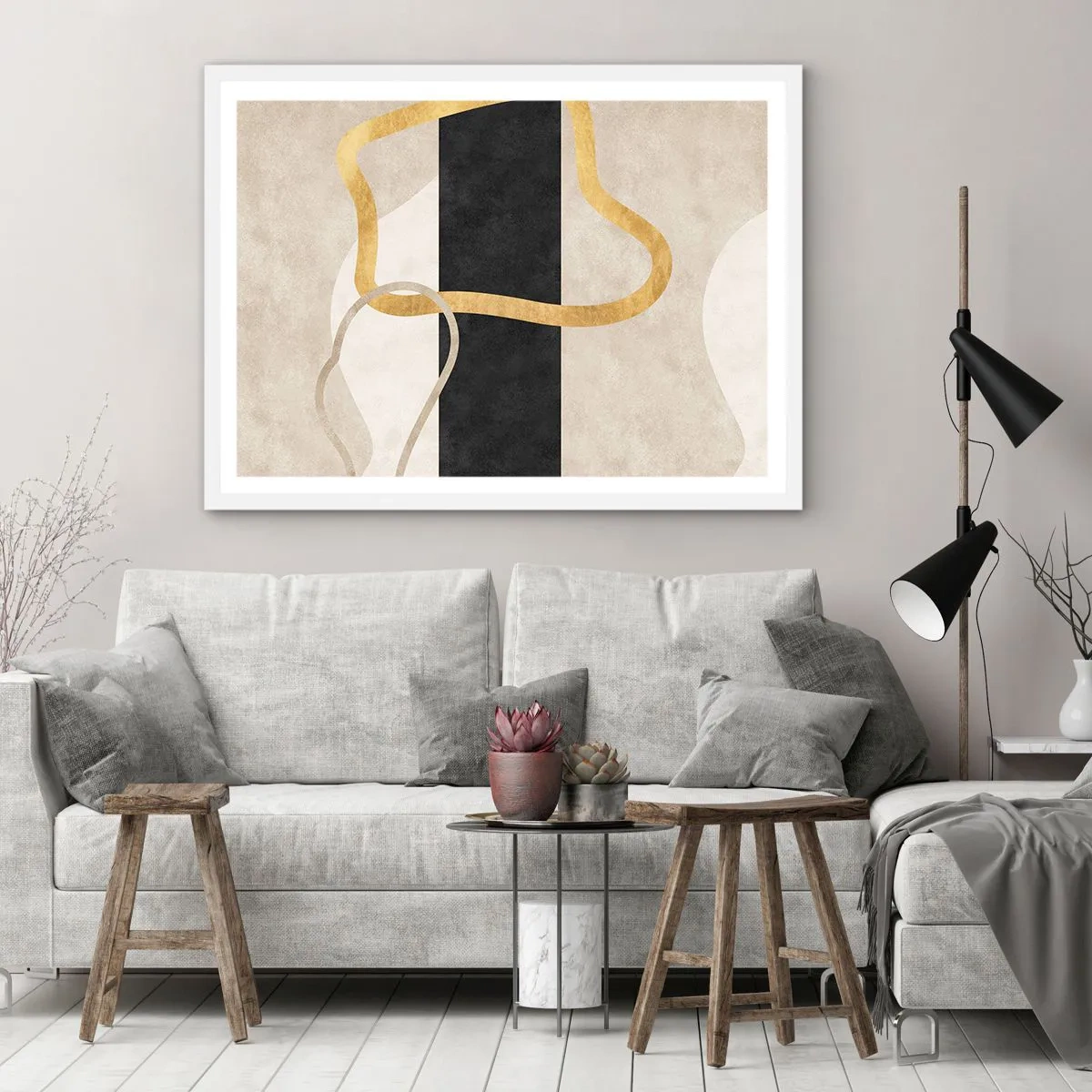 Plakát v bílém rámu - Tvary ve smyčce - 70x50 cm