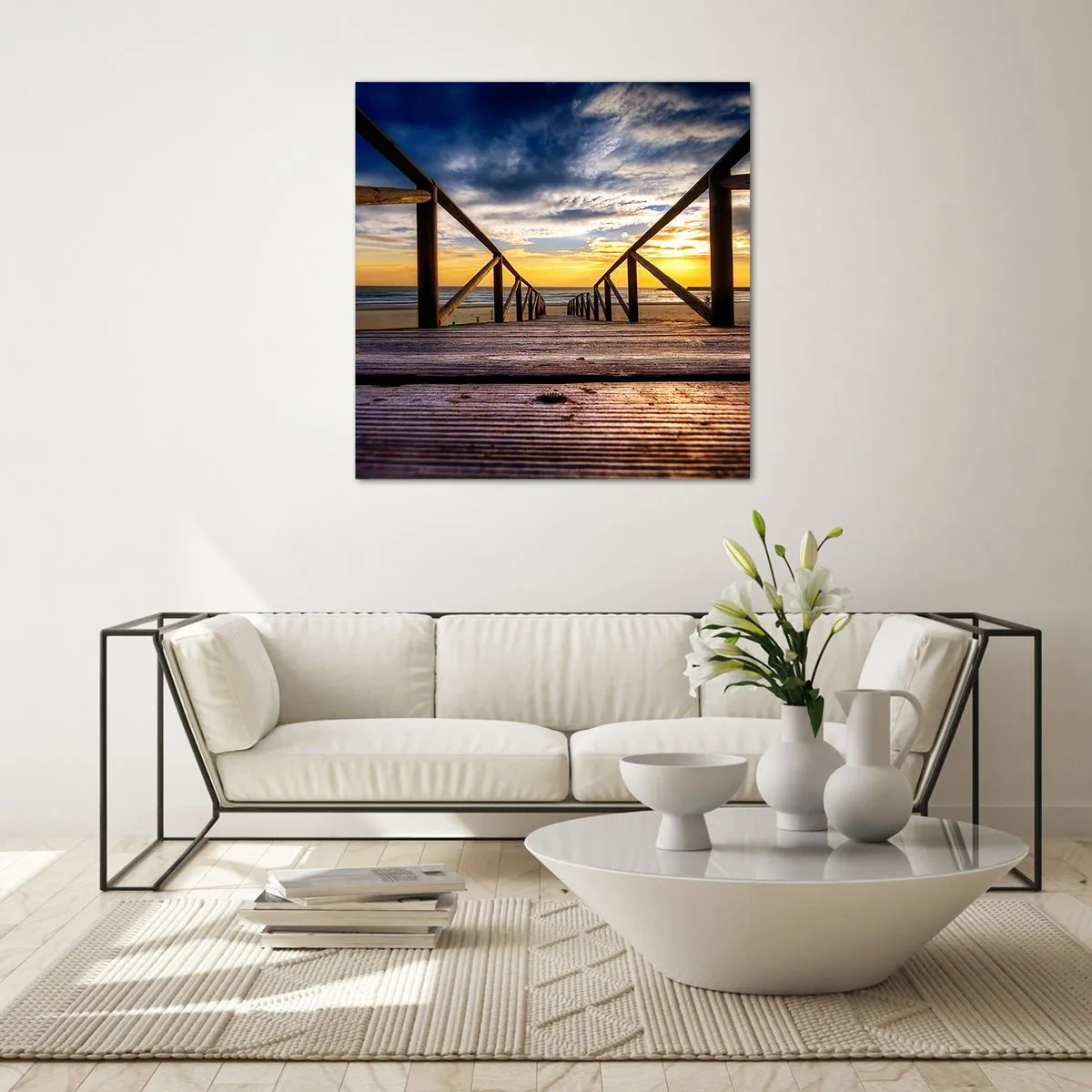 Obraz na skle - Přímo na tichou pláž při západu slunce - 40x40 cm