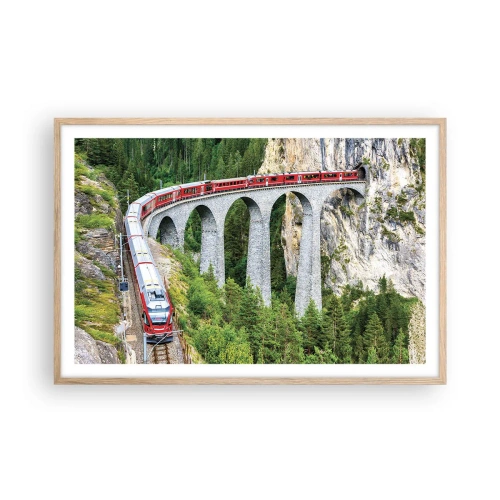 Plakát v rámu světlý dub - Horský výhled přímo z vlaku - 91x61 cm