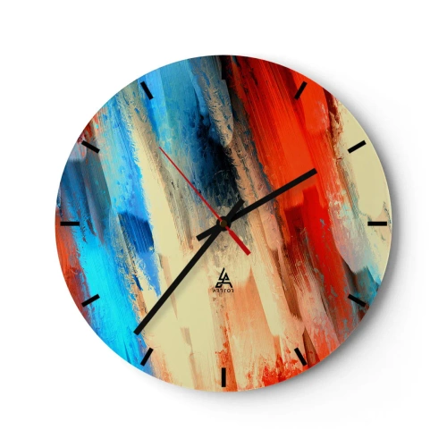 Nástěnné hodiny - Abstraktní tahy štětcem v teplých a studených tónech - 30x30cm - Vodopád barev - Moderní nástěnná dekorace do obývacího pokoje, kuchyně a ložnice ARTTOR