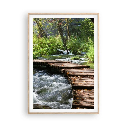 Plakát v rámu světlý dub - U zpěněného vodopádu - 70x100 cm
