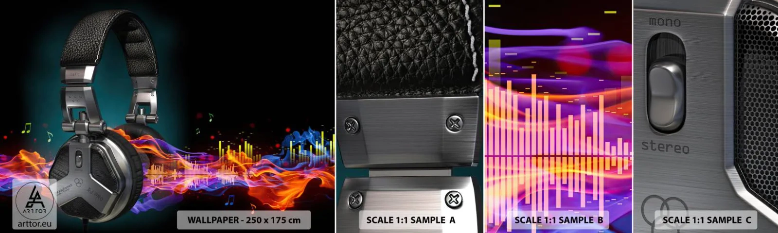 Vzor Fototapety Samolepicí Deluxe Sticker - V ohni hudby - Abstrakce, Hudba, Sluchátka - 100x30 cm