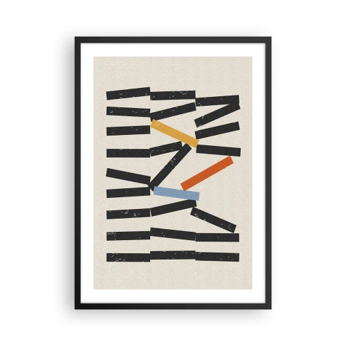 Plakát v černém rámu - Abstraktní geometrická kompozice s barevnými akcenty - 50x70cm - Domino – kompozice - Moderní nástěnná dekorace do obývacího pokoje a ložnice ARTTOR