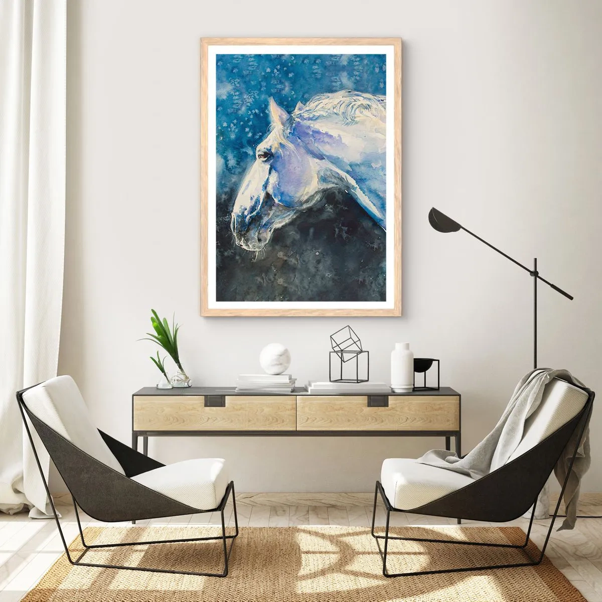 Plakát v rámu světlý dub - Portrét v modré záři - 70x100 cm