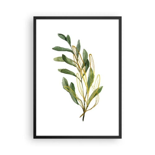 Plakát v černém rámu - Akvarelová větev s jemnými zlatými akcenty - 50x70cm - Vše, co je dobré - Moderní nástěnná dekorace do obývacího pokoje a ložnice ARTTOR