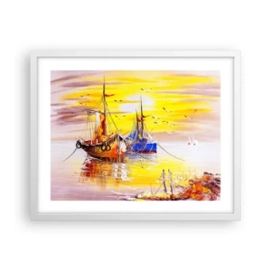 Plakát v bílém rámu - Zasloužený odpočinek v přístavu - 50x40 cm