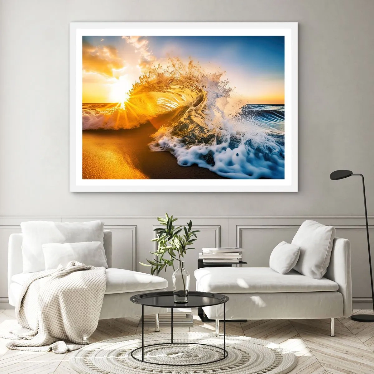 Plakát v bílém rámu - Hra v písku - 100x70 cm