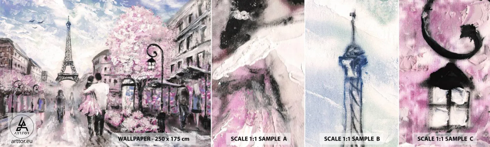 Vzor Fototapety Samolepicí Deluxe Sticker - Když se zamilovat, tak jenom v… - Město, Eiffelova věž, Paříž - 100x30 cm