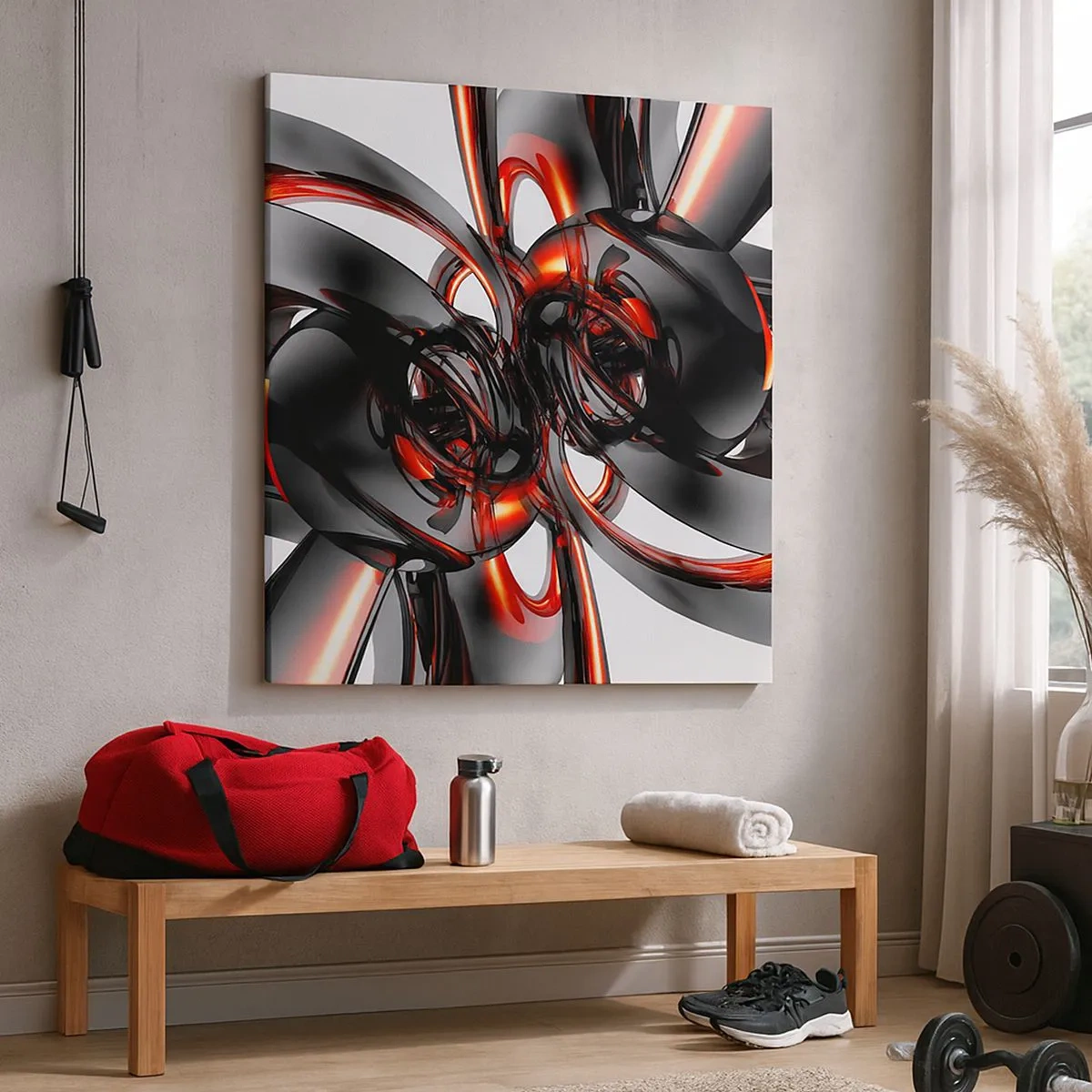 Obraz na plátně - Pohyb v grafitové a červené - 30x30 cm