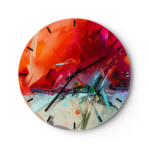Nástěnné hodiny - Abstraktní hra intenzivních červených odstínů a jemných detailů - 30x30cm - Exploze světel a barev - Moderní nástěnná dekorace do obývacího pokoje, kuchyně a ložnice ARTTOR