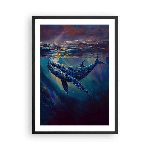 Plakát v černém rámu - Náladový obraz velryby v podvodním světle - 50x70cm - Vítej v mém světě - Moderní nástěnná dekorace do obývacího pokoje a ložnice ARTTOR