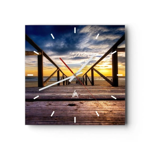 Nástěnné hodiny - Přímo na tichou pláž při západu slunce - 40x40 cm