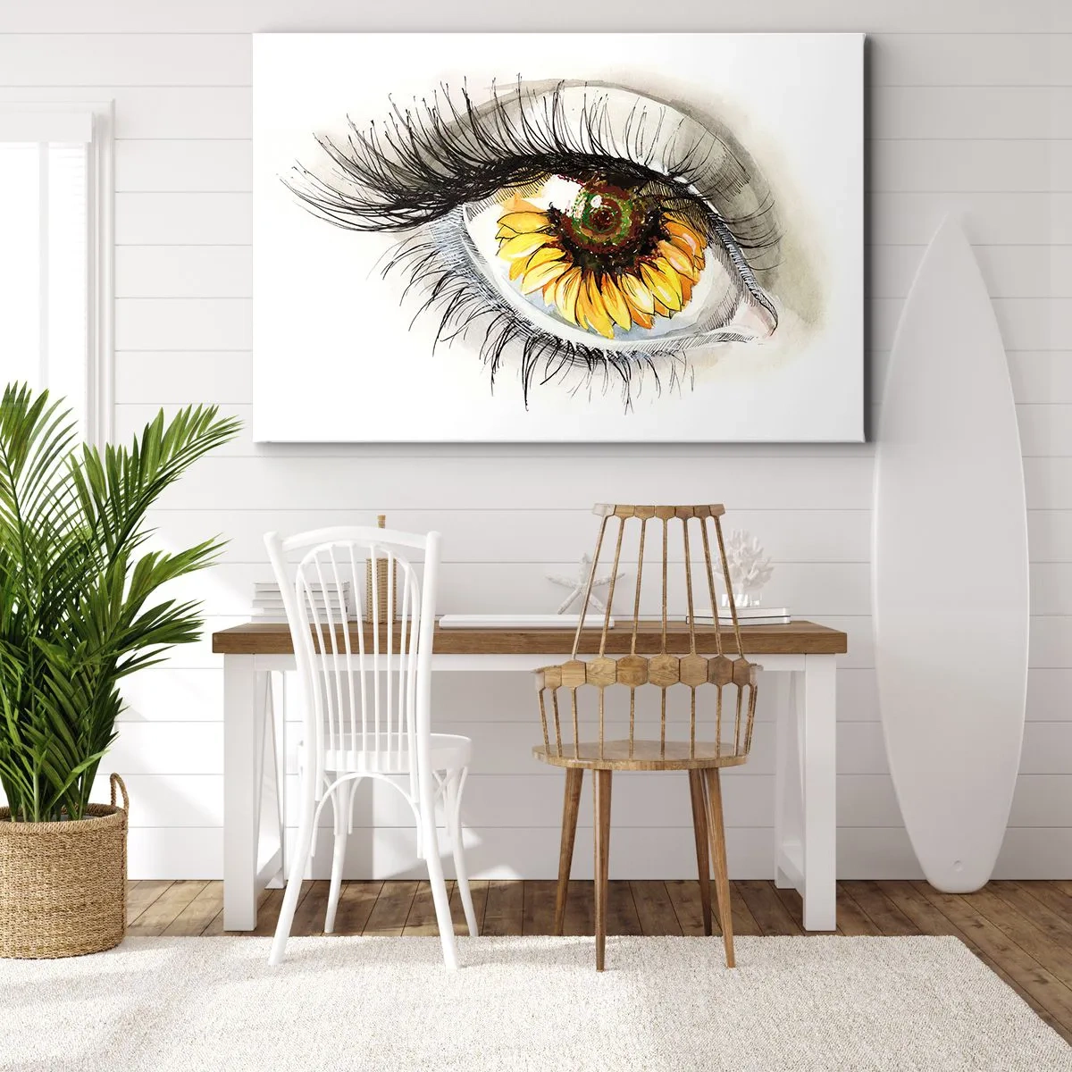 Obraz na plátně - Umělecké oko s duhovkou ve tvaru slunečnice - 70x50cm - Pohled žhavý jako léto - Moderní nástěnná dekorace do obývacího pokoje a ložnice ARTTOR