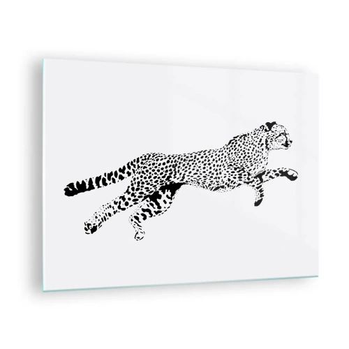 Obraz na skle - Ilustrace skákajícího geparda - 70x50cm - Nejrychlejší duch lesa - Moderní nástěnná dekorace do obývacího pokoje a ložnice ARTTOR