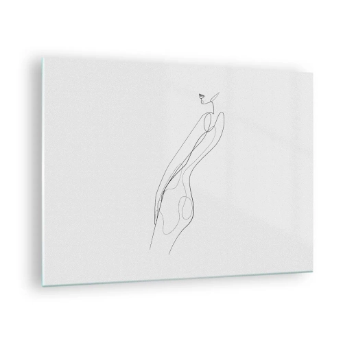 Obraz na skle - Minimalistická linie zobrazující ženskou siluetu - 70x50cm - Pouze slib - Moderní nástěnná dekorace do obývacího pokoje a ložnice ARTTOR