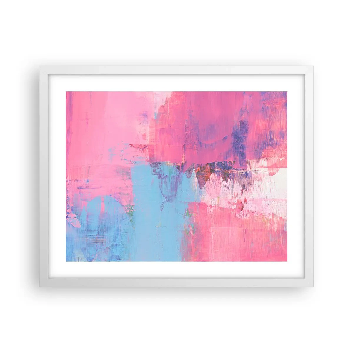 Plakát v bílém rámu - Růžová, modrá a špetka světla - 50x40 cm