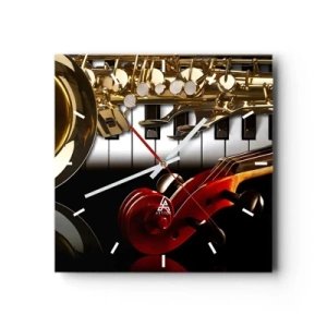 Nástěnné hodiny - Plech, dřevo a slonovinová kost - 30x30 cm