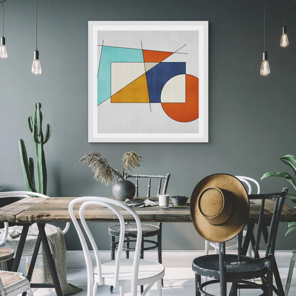 Plakát v bílém rámu - Abstrakce: modernistická zábava - 50x50 cm