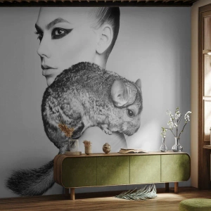 Fototapeta Standard Eco - Dáma s činčilou - Žena, žena s činčilou, Modelka - 200x140 cm
