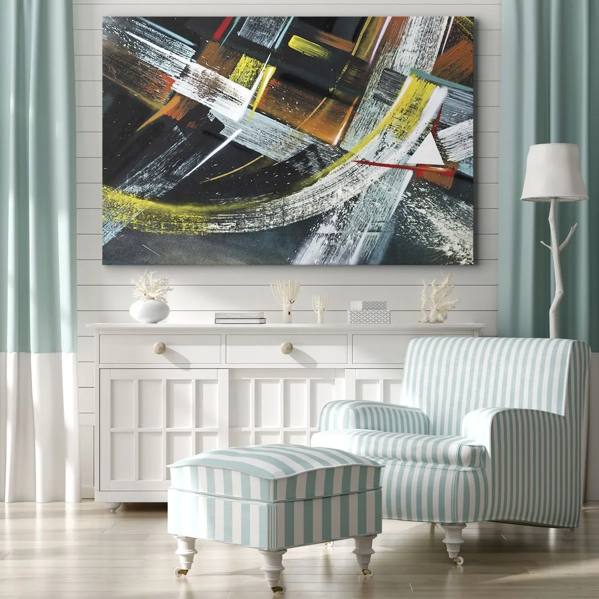 Obraz na plátně - Barevné abstraktní tahy štětcem - 70x50cm - Energie pohybu - Moderní nástěnná dekorace do obývacího pokoje a ložnice ARTTOR