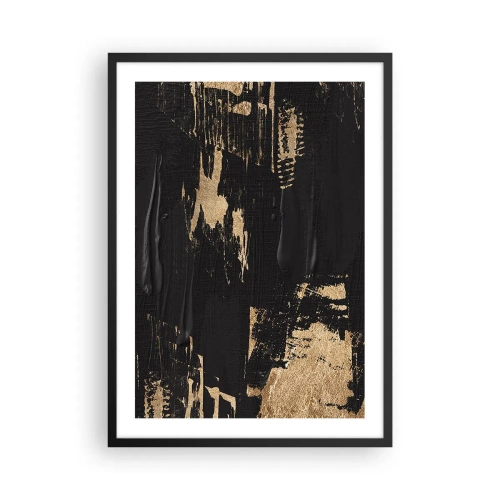 Plakát v černém rámu - Abstraktní malířská kompozice v černé a zlaté barvě - 50x70cm - Stopa doteku - Moderní nástěnná dekorace do obývacího pokoje a ložnice ARTTOR