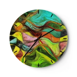 Nástěnné hodiny - Barevná abstrakce s dynamickými liniemi a tvary - 30x30cm - Pohyb je život - Moderní nástěnná dekorace do obývacího pokoje, kuchyně a ložnice ARTTOR