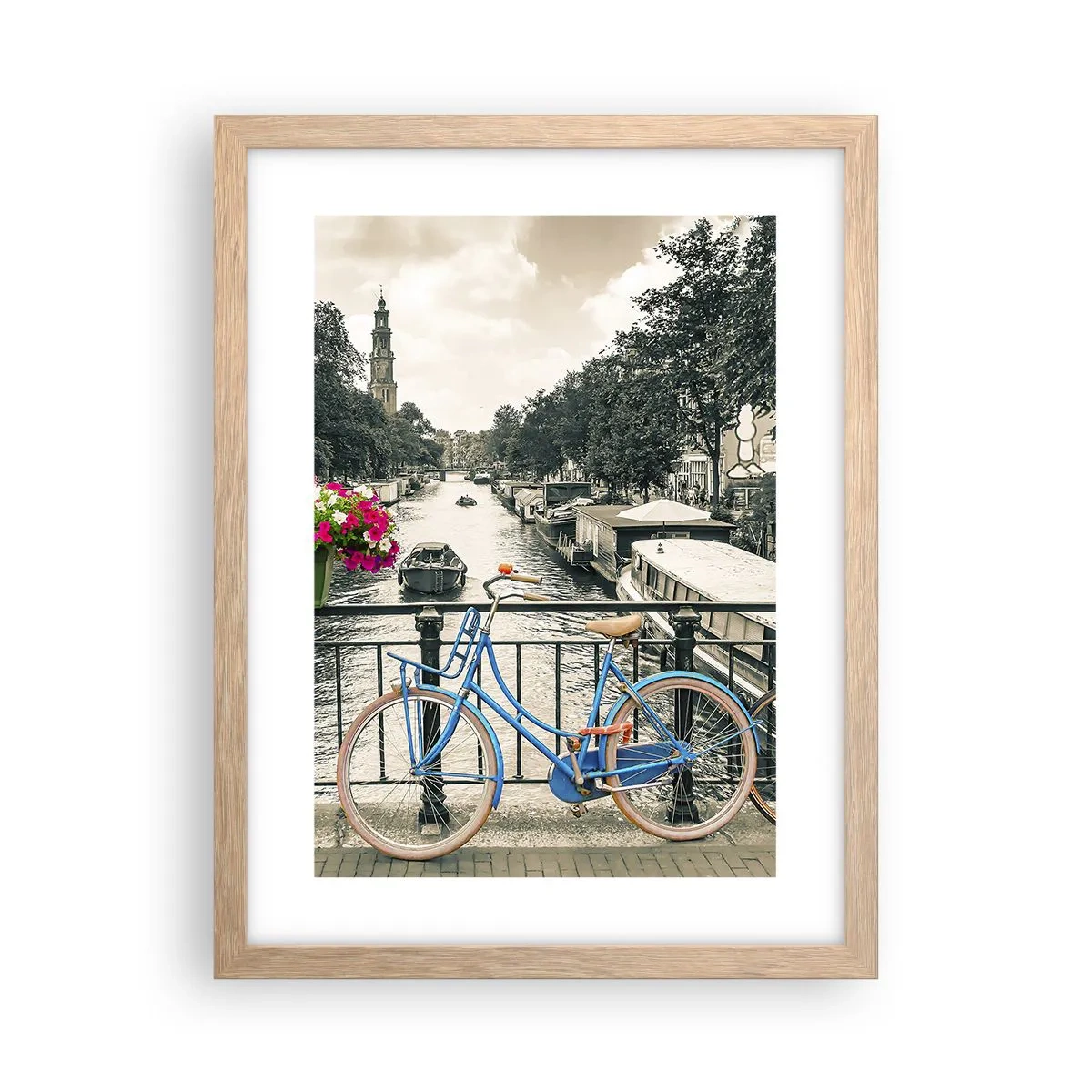 Plakát v rámu světlý dub - Barvy  amsterdamské ulice - 30x40 cm
