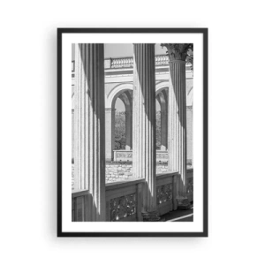 Plakát v černém rámu - Sloupy v architektuře s jemnými stíny - 50x70cm - Slunná arkáda - Moderní nástěnná dekorace do obývacího pokoje a ložnice ARTTOR