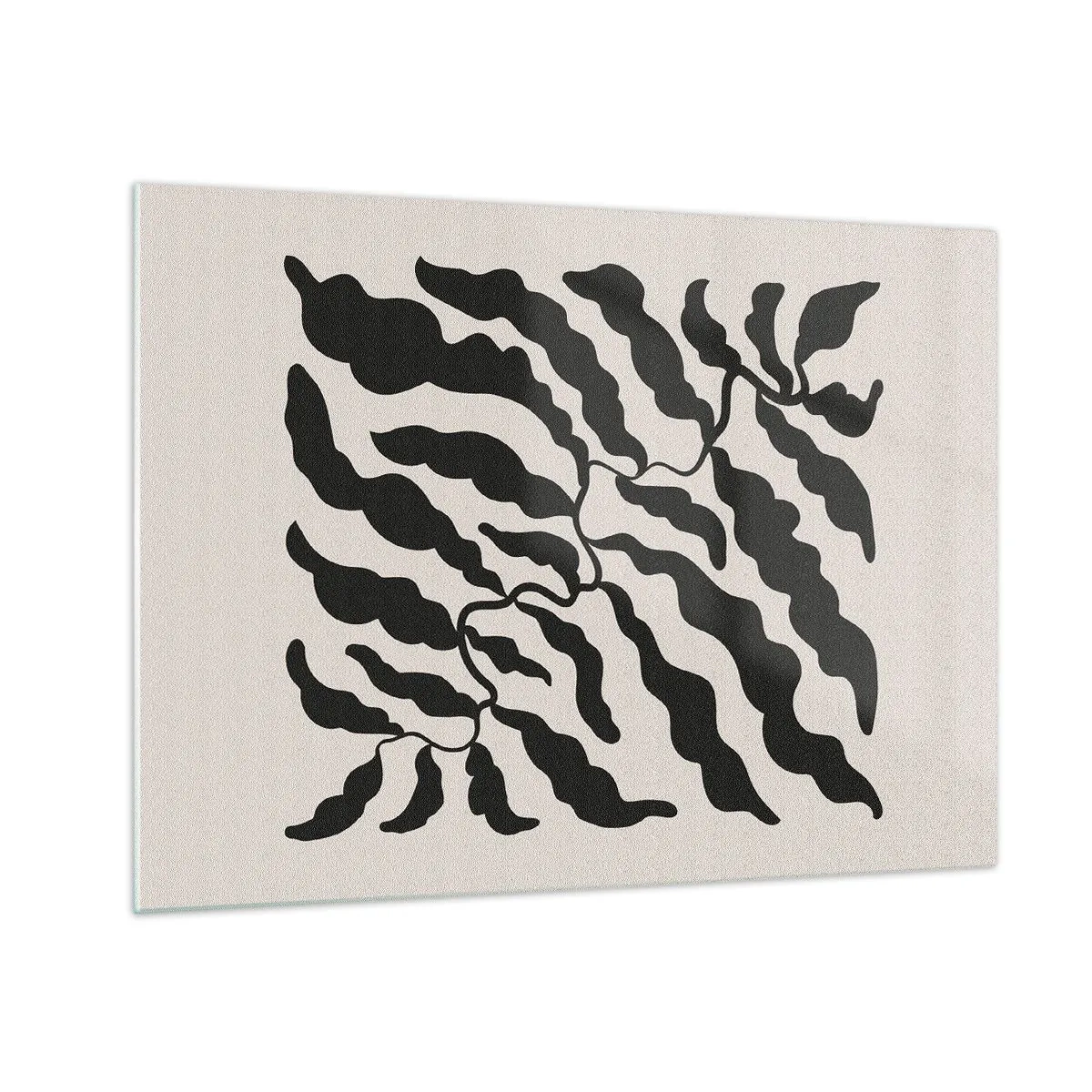 Obraz na skle - Botanická kresba s organickými černými listy - 70x50cm - Povaha čtverce - Moderní nástěnná dekorace do obývacího pokoje a ložnice ARTTOR