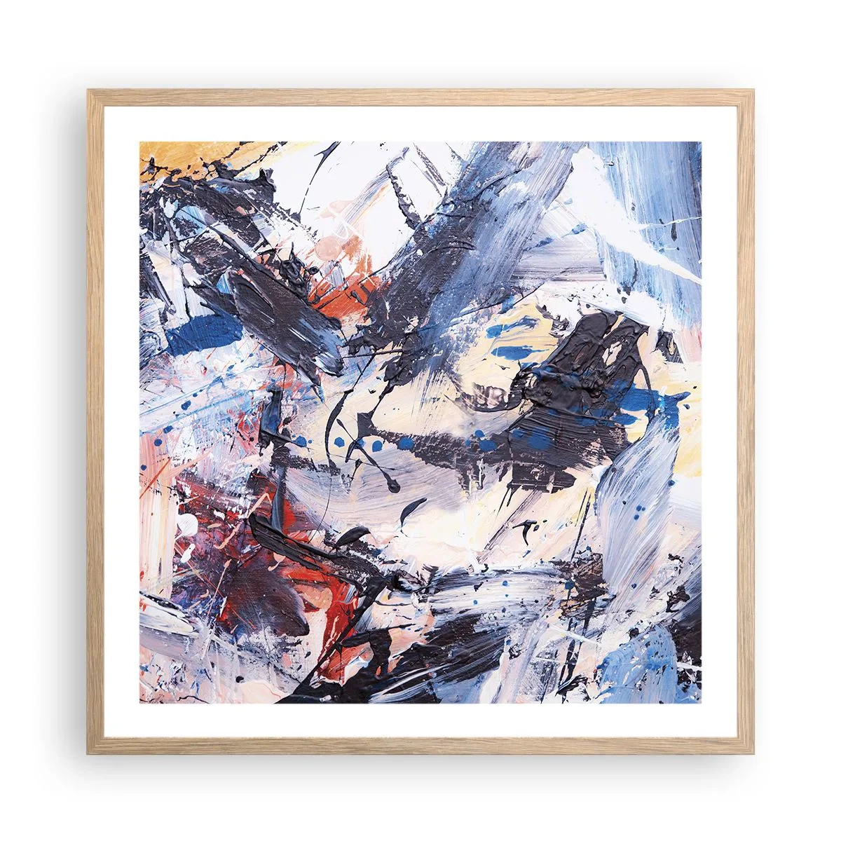 Plakát v rámu světlý dub - Bláznivý tanec abstrakce - 60x60 cm