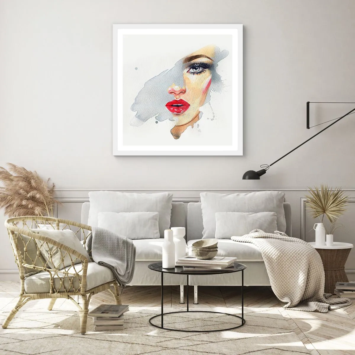 Plakát v bílém rámu - Odraz v kapce vody - 60x60 cm