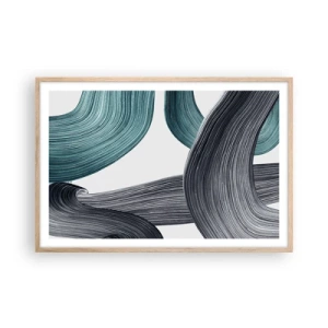 Plakát v rámu světlý dub - Smaragdové a černé vlny - 91x61 cm