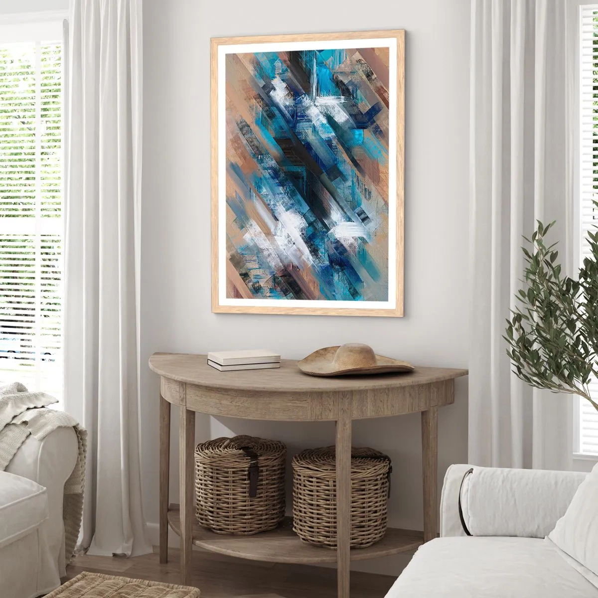 Plakát v rámu světlý dub - Na modrém úkosu - 70x100 cm