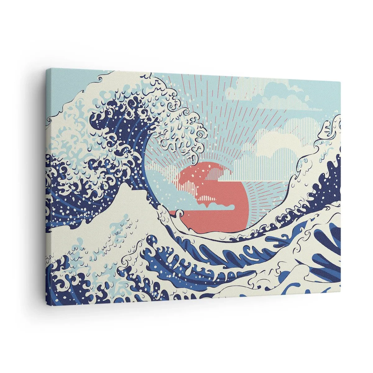 Obraz na plátně - Oceánské vlny a západ slunce v japonském stylu - 70x50cm - Z japonských inspirací - Moderní nástěnná dekorace do obývacího pokoje a ložnice ARTTOR