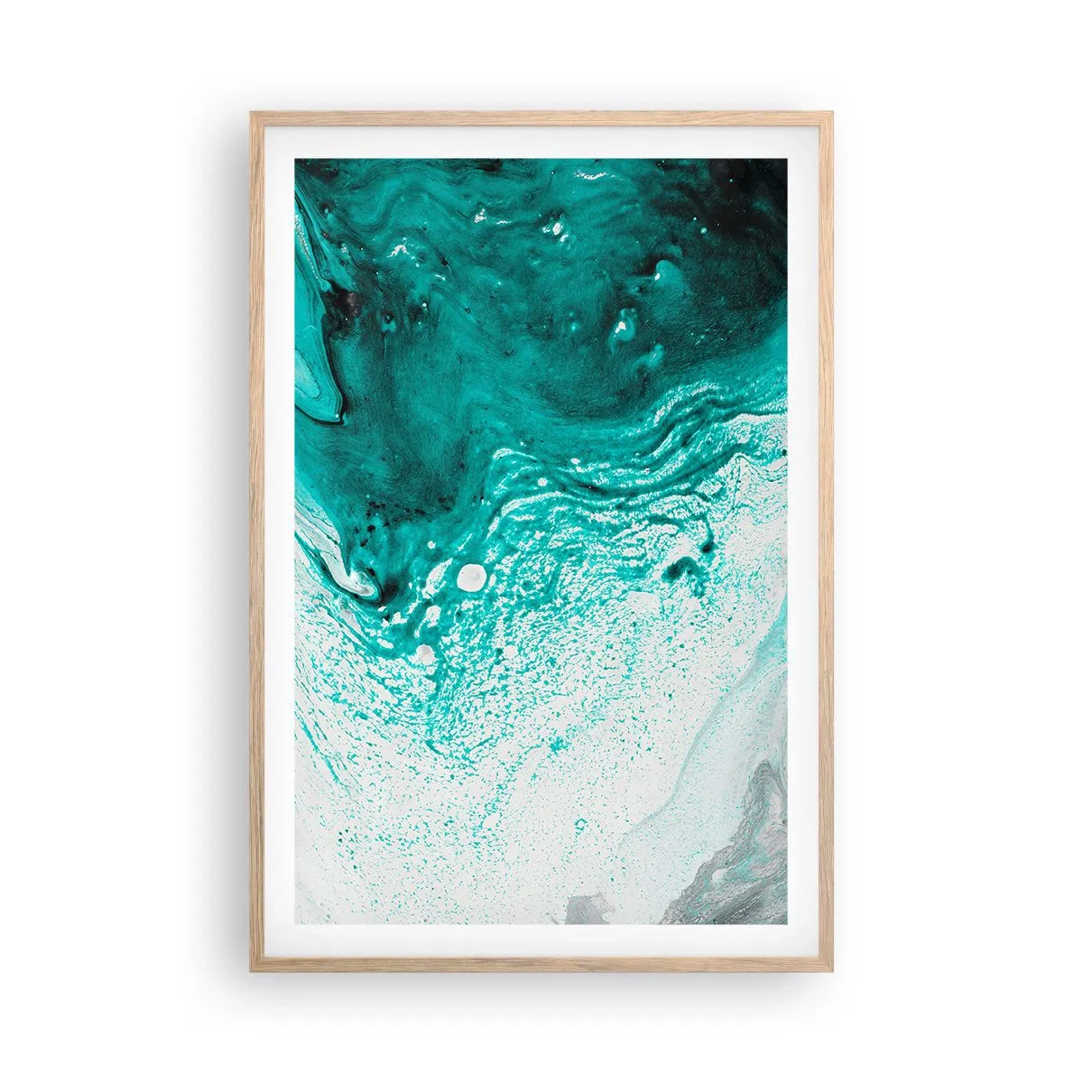 Plakát v rámu světlý dub - Propadnout v bílé a tyrkysové - 61x91 cm