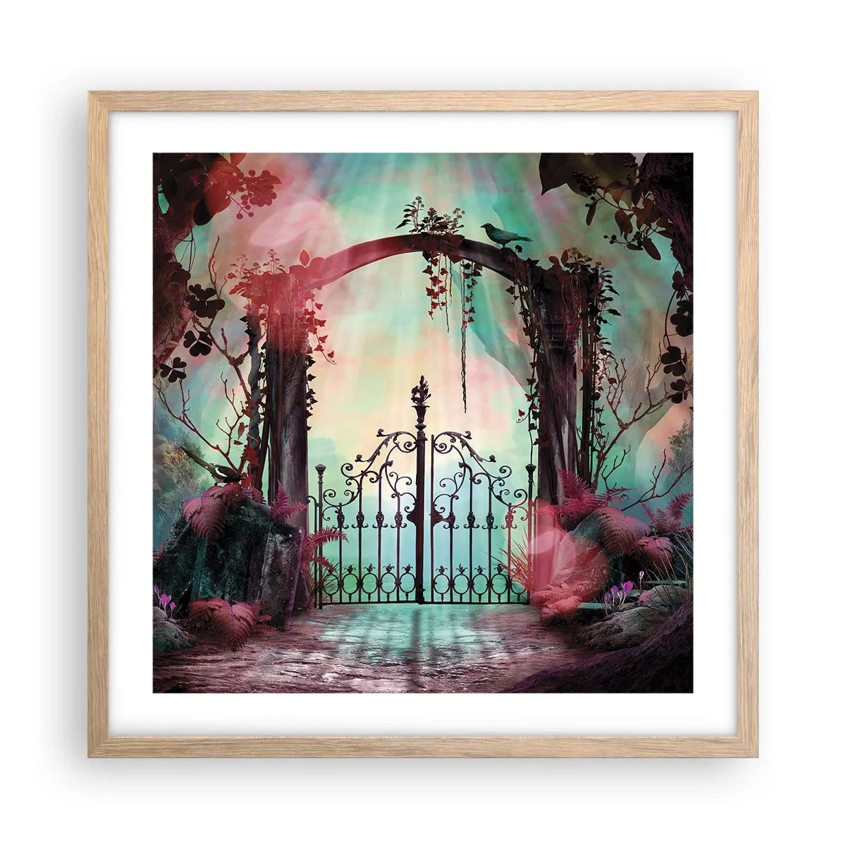 Plakát v rámu světlý dub - Tajná zahrada - 50x50 cm