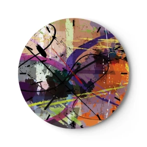 Nástěnné hodiny - Barevné abstraktní linie a skvrny v moderním stylu - 30x30cm - Lze přímo nebo kolem - Moderní nástěnná dekorace do obývacího pokoje, kuchyně a ložnice ARTTOR