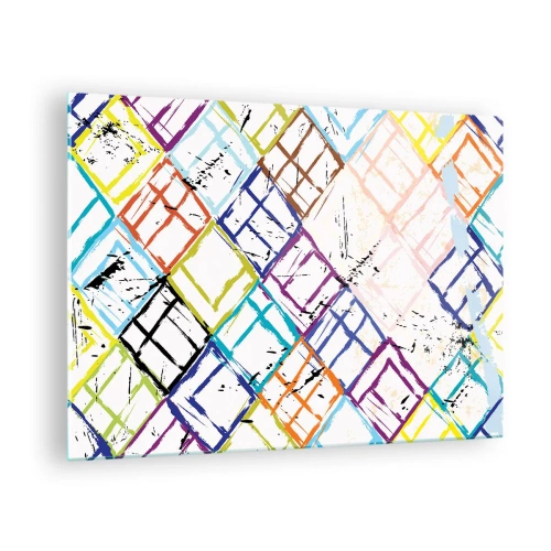 Obraz na skle - Abstraktní vzor s vícebarevnými kosočtverci - 70x50cm - Buňky k pronájmu - Moderní nástěnná dekorace do obývacího pokoje a ložnice ARTTOR