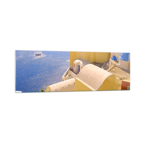 Obraz na skle - Řecká krajina v bílé a blankytné - 160x50 cm