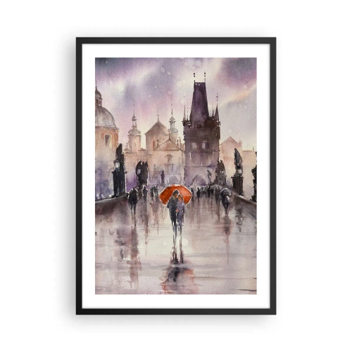 Plakát v černém rámu - Romantická procházka po mostě za deštivého dne - 50x70cm - Lidé se nemění - Moderní nástěnná dekorace do obývacího pokoje a ložnice ARTTOR