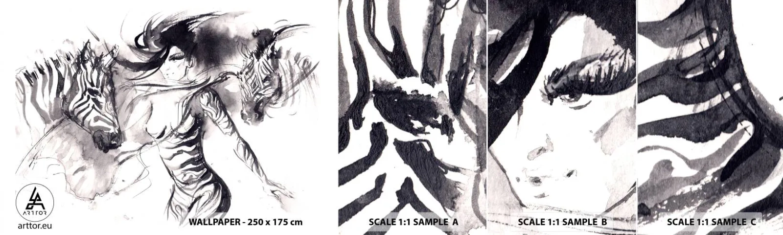 Fototapeta Vzorek Standard Eco - Tančící se zebrami - Abstrakce, Žena, Žebra - 100x30 cm