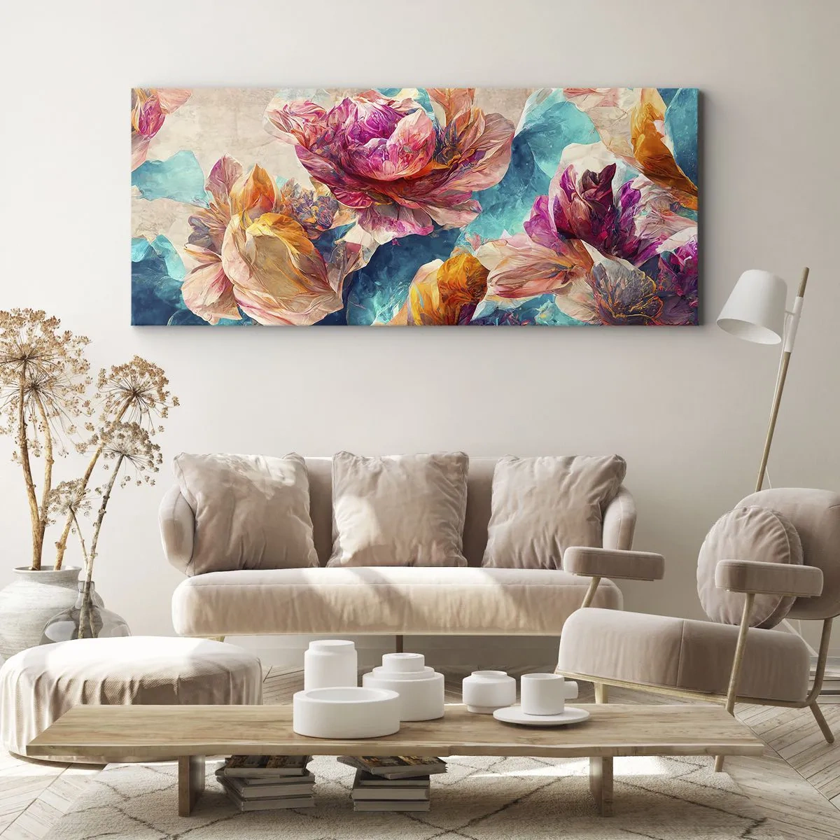 Obraz na plátně - Barevné bohatství kytice - 100x40 cm